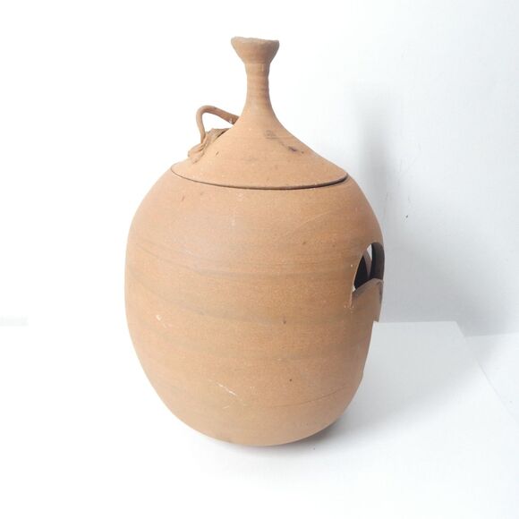 Terra Cotta Pumpkin Jack O Lantern Candle Holder Signed Clay Pottery Handmade - Picture 7 of 15